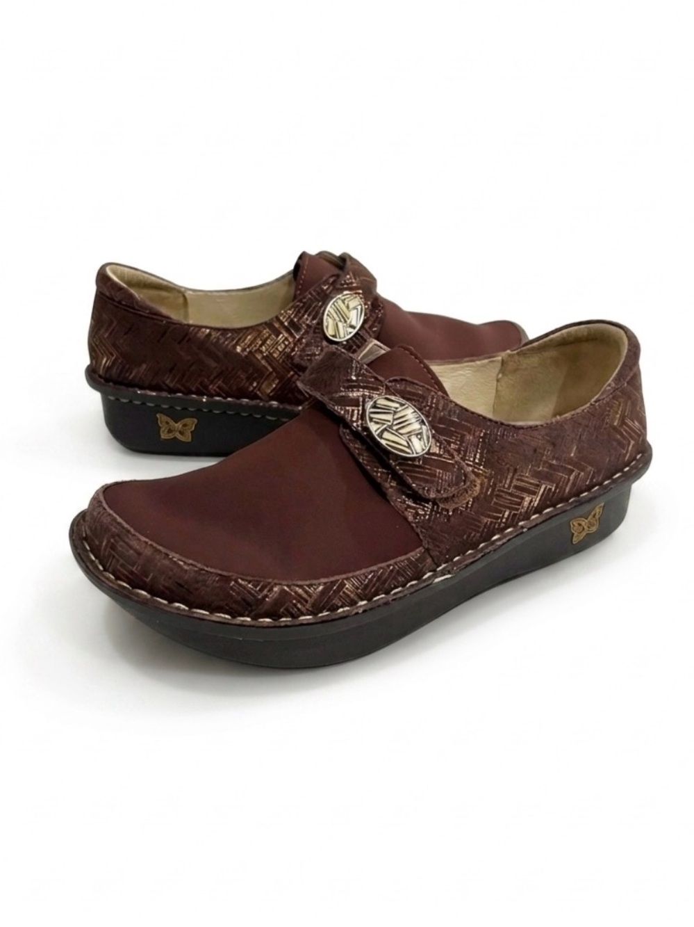 Alegria Dena Dream Fit Brown Gold Tone Clogs EU 38 Size 8-8.5